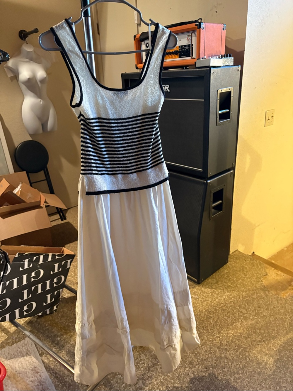 Moon River Striped Knit Top Midi Dress black and cream - Picture 5 of 16